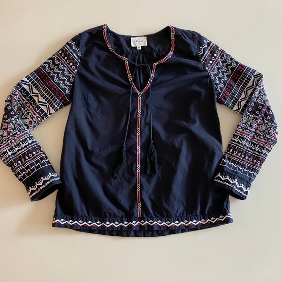 Sezane Tops - Sezane Embroidered Sleeves Peasant Blouse